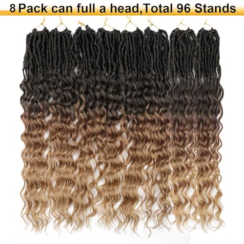 24 Inch Faux Locs Crochet Hair - Pack of 8, Goddess Style with Curly Ends, 1B/30/27