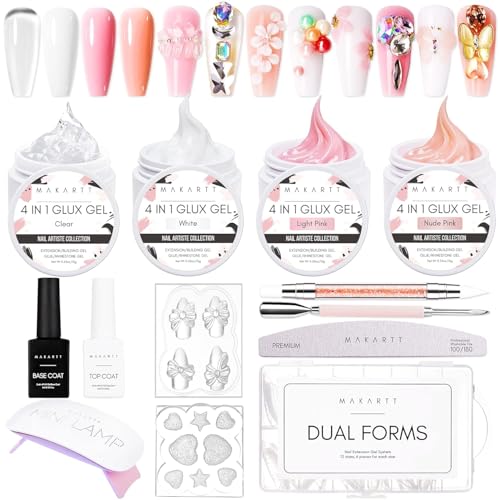 Makartt 3d Gel Nail Art Kit: All in One 3D Sculpting Builder DIY Kit Non-Stick-Hand Solid Gels UV LED Soak Off Gel Polish Painted Carving Molding Hard Gels Rhinestones Chrome Nail Art Salon Home