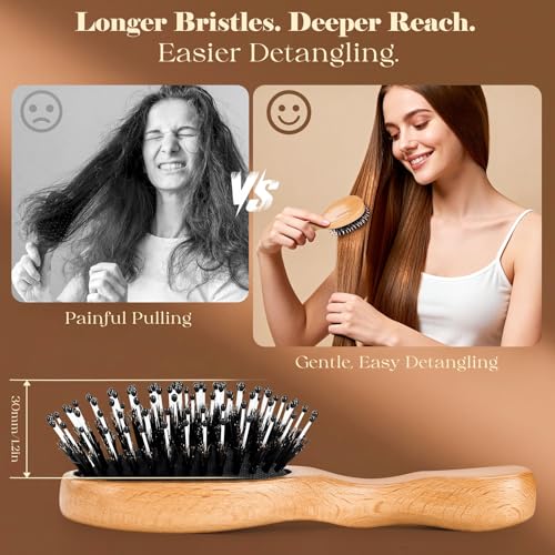 Mini Boar Bristle Hair Brush - Handmade British Craftsmanship, Detangler & Smoothing