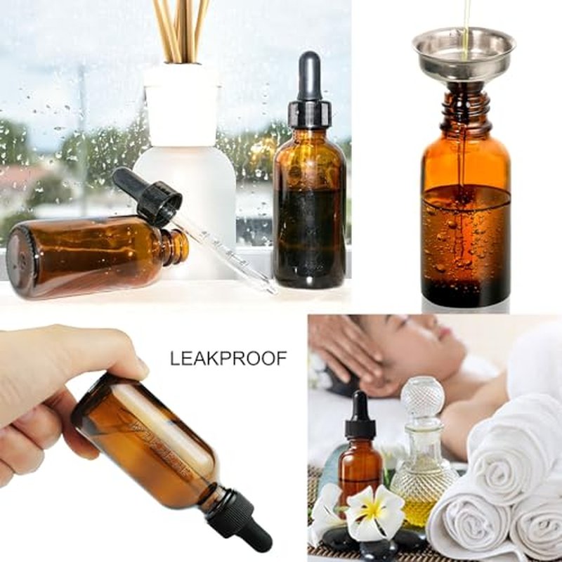 28Pack 2oz Tincture Bottles With Dropper Amber Glass Dropper Bottle with Measured Eye Dropper Funnels,Labels,60ml Empty Bottle Brown for Homemade Vanilla Essential Oil,Tincture,Serum,Liquids
