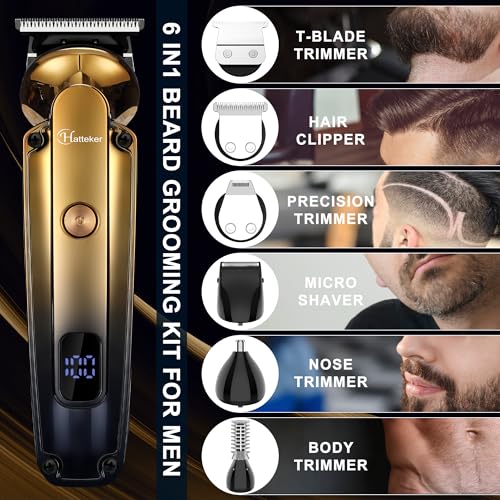 Gold Men's Beard Trimmer Kit 6-in-1 Waterproof Electric Razor & Hair Clipper