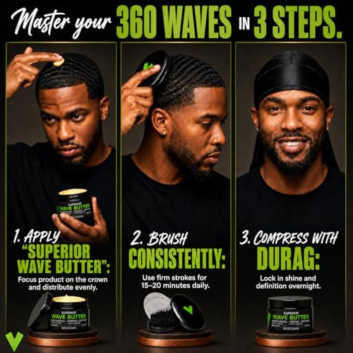 Veeta 360 Wave Butter & Pomade for Men – Non-Greasy Wave Cream with Shea & Tangerine Oil, 4 oz