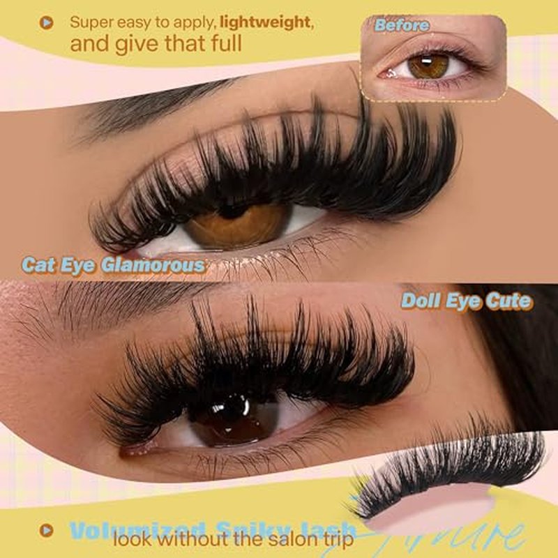 Fluffy Lash Clusters Kit Manga Eyelash Clusters Kit CD Curly Wispy Cluster Eyelash Extensions Kit with Bond and Seal Lash Glue 14-18MM Fluffy DIY Lash Extension Kit at Home by JIMIRE