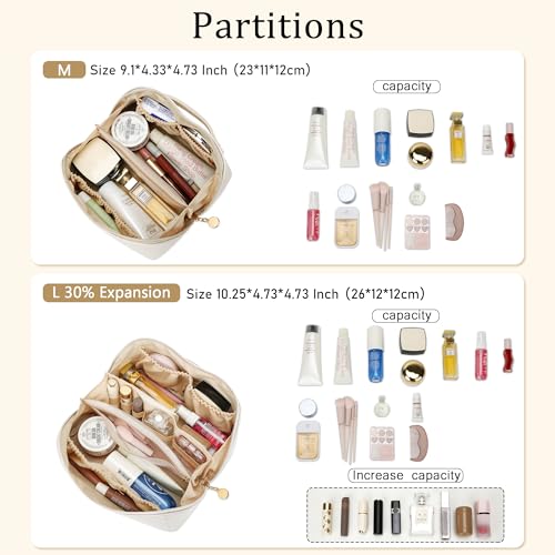 CLOUDWINGS Large Personalized Makeup Bag Set for Women & Teen Girls - Beige, Initial Customization, Travel Organizer