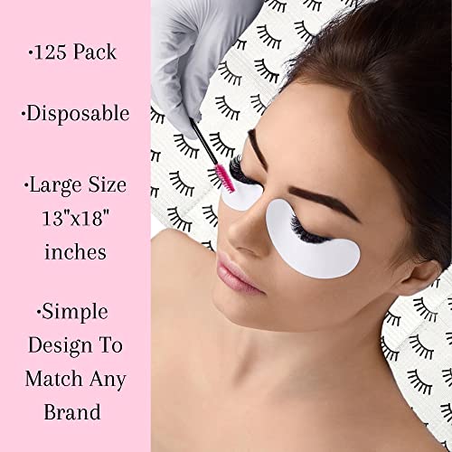 Disposable Lash Extension Bibs 125 Pack - White with Lash Print for Eyelash Artists