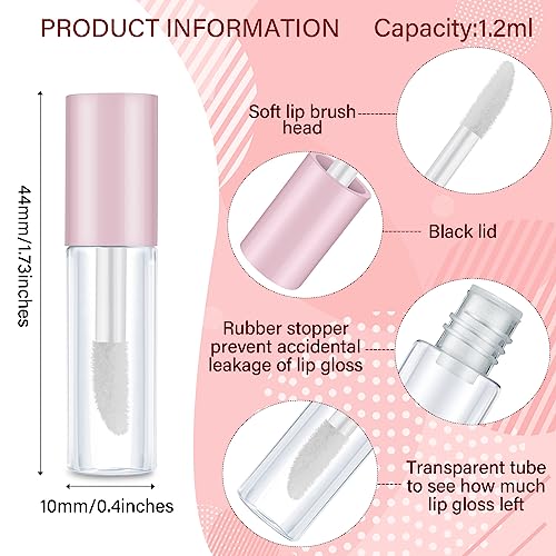 Patelai 100 Pieces 1.2 ml Clear Mini Lip Gloss Tube Refillable Empty Lip Balm Gloss Containers for DIY Makeup, Pink