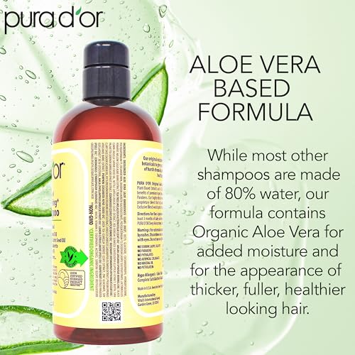 PURA D'OR Original Gold Label Anti-Thinning Shampoo ? CLINICALLY TESTED Botanical Formula ? Biotin & Argan Oil ? Sulfate-Free Strengthening & Volumizing for Fuller-Looking Hair, Men & Women, 16 fl oz