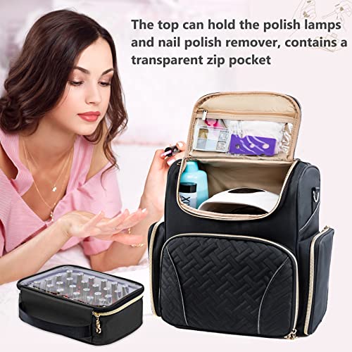 Nail Polish Organizer Holds 48 Bottles and a Nail Lamp, Nail Tech Storage Case Large Nail Polish Bag with 2 Removable Boxes and Tools Storage Pockets