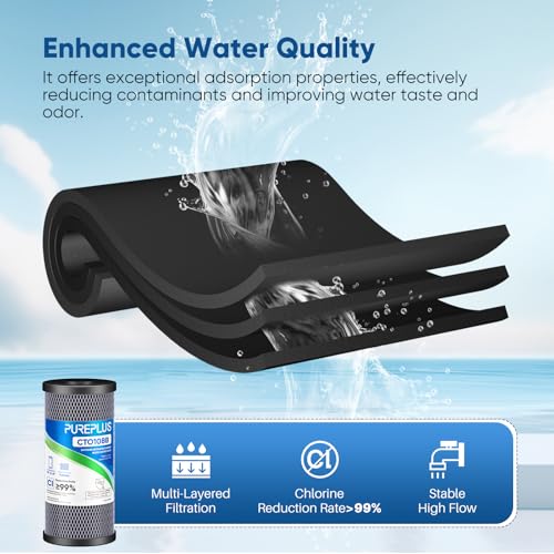 PUREPLUS 5 Micron 10x4.5 Inch Whole House Carbon Water Filter 3 Pack - NSF Certified