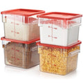 CURTA 6.0 Qt 4-Pack Food Storage Containers with Red Lids, NSF Commercial Grade, Square & Clear