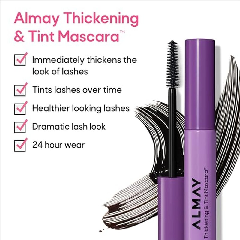 Almay Thickening & Tint Mascara, Instant Soft Full Volume, Conditions & Darkens Natural Lashes Over Time, No Flaking or Clumping (Packaging May Vary), 402 Black, 2 count