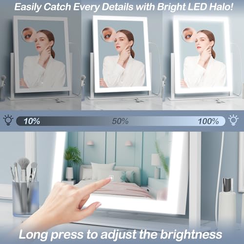 Gvnkvn Lighted Makeup Mirror 17.2 x 13.6 in with 5X Magnifier, Adjustable Brightness & 3 Color Modes, White Variation