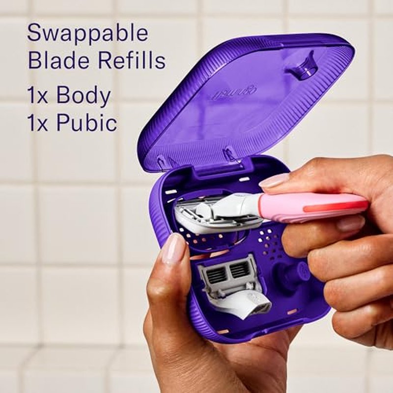 Flamingo Travel Razor Kit for Women ? Body & Pubic Razor ? Mini Handle, 2 Blade Refills, 2 Travel Size Foaming Shave Gels & Vented Case