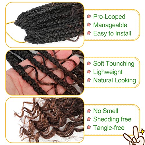 12 Inch Goddess Box Braids Crochet Hair - 9 Packs Boho Box Braid with Curly Ends - Pre-Looped Synthetic Hair for Women, 1B/4/30# Variation of THIS listing