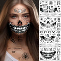 4 Sheets Scary Halloween Face Skull Decals Temporary Tattoos For Men Women Horror Skeleton Mouth Sticker Spider Web Fool's Day Zombie Bat Scar Makeup Kit for Kids Adults(KC4)