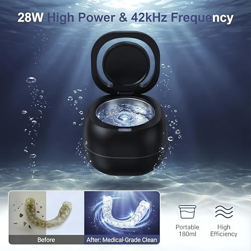 Ultrasonic Retainer Cleaner Machine Black 42KHZ Dental Jewelry 180ML