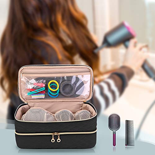 Teamoy Double-Layer Travel Storage Bag Compatible with Dyson Supersonic Hair Dryer, Blow Dryer Storage Bag, Portable Travel Organizer Bag for Hair Dryer and Attachments, Black(BAG ONLY)