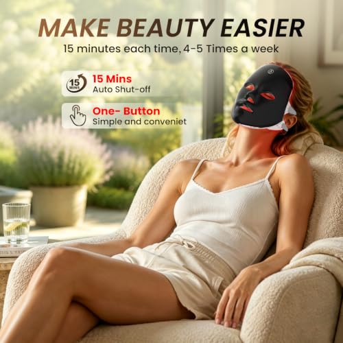 SUERBEATY Red Light Therapy Face Mask with 90 LEDs & 7 Modes