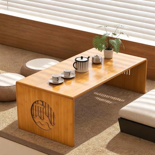 Folding Japanese Floor Table 31.5 inch - Ekjkldo 80cm Bamboo Low Coffee Table