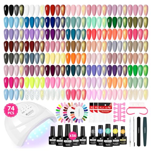 VANREESA 74-Piece Classic Gel Nail Polish Kit with UV Light & Manicure Tools