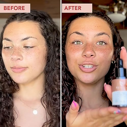 Self Tanning Drops & Kabuki Face Brush - Made with Natural and Organic Ingredients, Light Face Tanning Drops to Add to Lotion, Moisturizing Bronzing Drops for Face & Body, Toxin Free Face Tanner