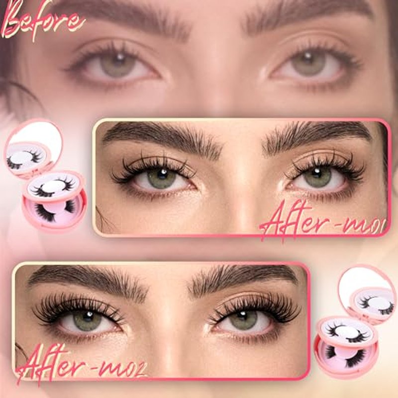 Ahrikiss Magnetic Eyelashes 2 Pairs Reusable Magnetic Lashes with Applicator Manga Lashes Natural Look No Glue Needed Lash Kit Wispy Cat Eye False Eyelashes with Magnets (M01+M02)