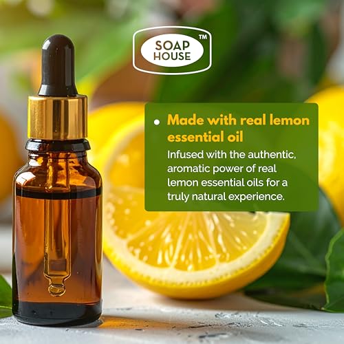 Soap House Hand Soap | Lemon Essence | Made with Pure Lemon Essential Oil | Pack of 4 units (16.9 Fl Oz x 4)