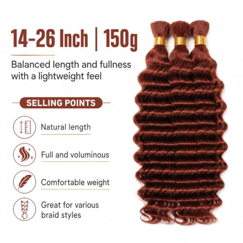 Niciitysi #33 Deep Wave Reddish Brown Braiding Hair Bundles 18 Inch - 150g