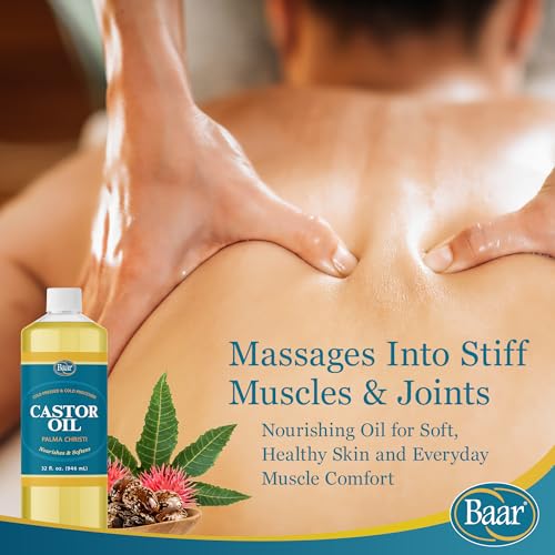 Baar 32 oz Cold-Pressed Hexane-Free Castor Oil for Skin, Hair, Massage — Pack of 1