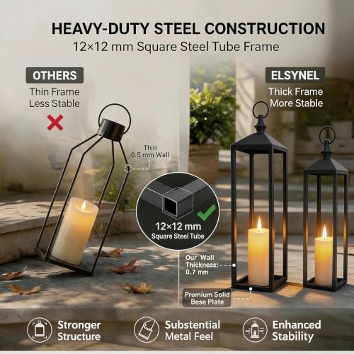 Large Indoor & Outdoor Floor Lanterns Set of 2 with Remote LED Candles