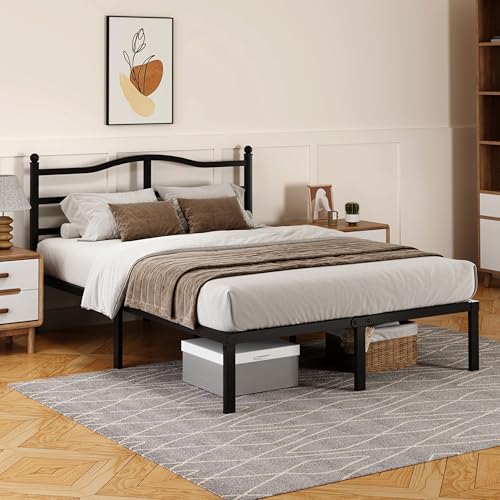 Snaye 14-Inch King Size Bed Frame with Headboard, Heavy Duty Metal Platform, Easy Assembly