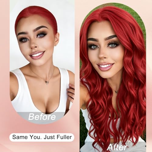 Red Wavy Wig for Women - 26 Inch Long Curly Middle Part Hair - Variation of 26'' / Red