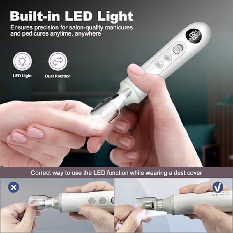 2-in-1 Professional Cordless Electric Nail Drill File&Callus Remover for Feet Hand Care-Wider Grinder for Dead Skin,Thick Nails,Acrylic Gel Nails,15 Speed,LED Display for Women Men Seniors Home Salon