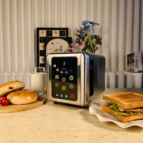WHALL Silver Full Touch Screen 2-Slice Toaster with Wide Slots & Smart Features