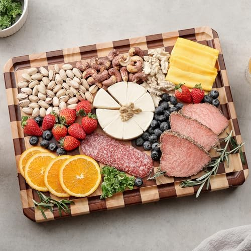 Large Acacia Wood Cutting Board for Kitchen Meat Cheese Fruits Vegetables