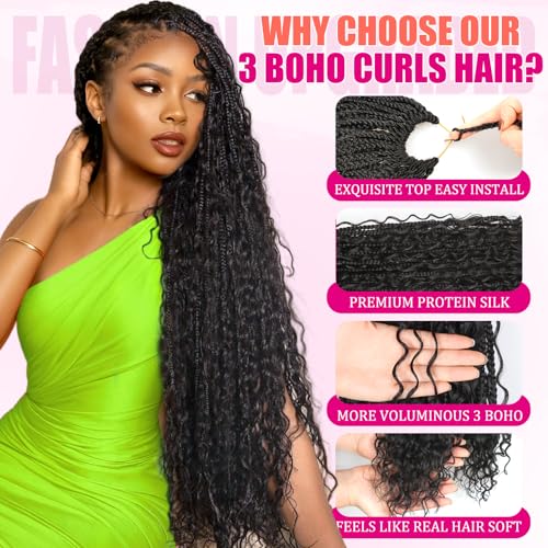 Haftaluv 14 Inch Boho Crochet Goddess Box Braids Hair - Pack of 8, 1B