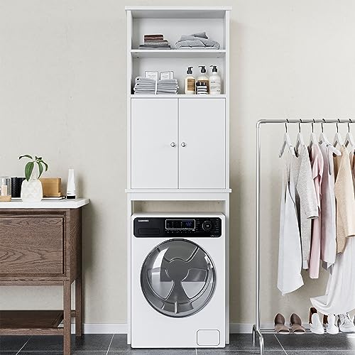 Over the Toilet Storage Cabinet with 2 Open Shelves and Door - White, 2-Tier Bathroom Organizer