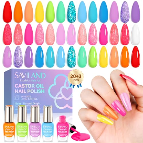 SAVILAND Neon Nail Polish Set - 20+3 Bright Colors, Quick Dry, Nail Art Kit for Home & Gift