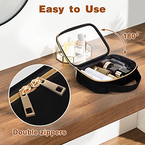 Black 3 Pack Clear Toiletry & Makeup Bags with Handles - Large & Medium Sizes, Waterproof PVC Travel Organizer