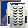 Magnetic Eyelashes with Eyeliner Kit - 7 Pairs 3D Short Magnetic Lashes with 2 Tubes of Liner Waterproof, Natural Look,Long Lasting, Easy Reusable Fake Eyelashes