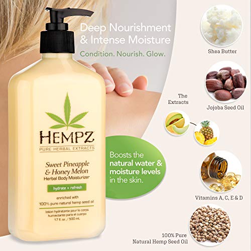 Hempz Pineapple & Honey Melon Body Lotion Bundle - Moisturizing Skin Care with Jojoba, Vitamins A & E, 17 oz x 2