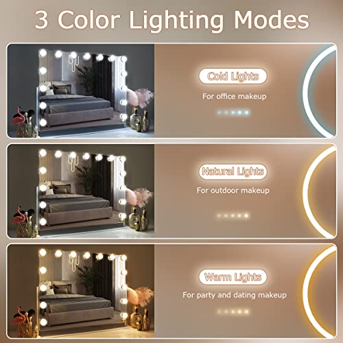 Hansong Hollywood Mirror Large Lighted Makeup Mirror with 15 LED Bulbs Hollywood Vanity Mirror with Lights 360 Degree Rotation for Bedroom