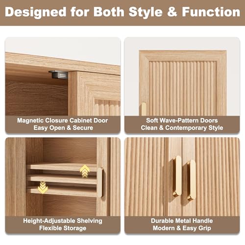 INNOD Wood Wall-Mounted Bathroom Cabinet Over Toilet Storage with Adjustable Shelf (Natural Oak) - Included Doors