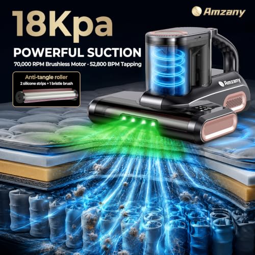 Cordless Mattress Vacuum Cleaner with UV-C Light & Ultrasonic - Grey & Gold
