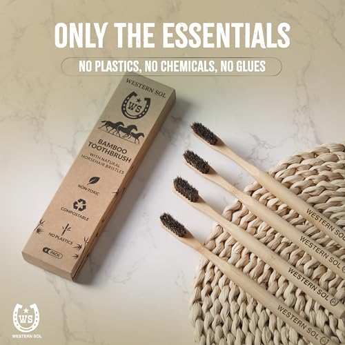 Eco-Friendly Horsehair & Bamboo Toothbrush 4-Pack - Biodegradable & Plastic-Free