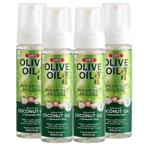 ORS Olive Oil Hold & Shine Hair Mousse - 7 Ounce Pack of 4, Coconut Infused