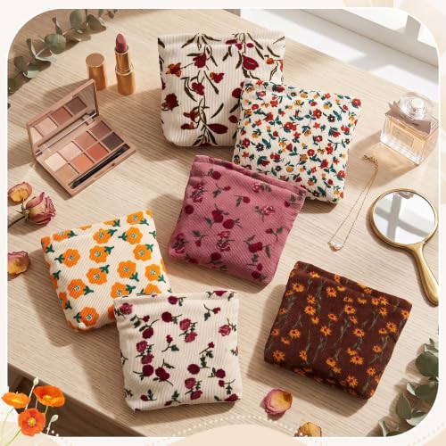 Graceful 6 Pack Corduroy Makeup Bags Small Cosmetic Pouches Portable for Purse