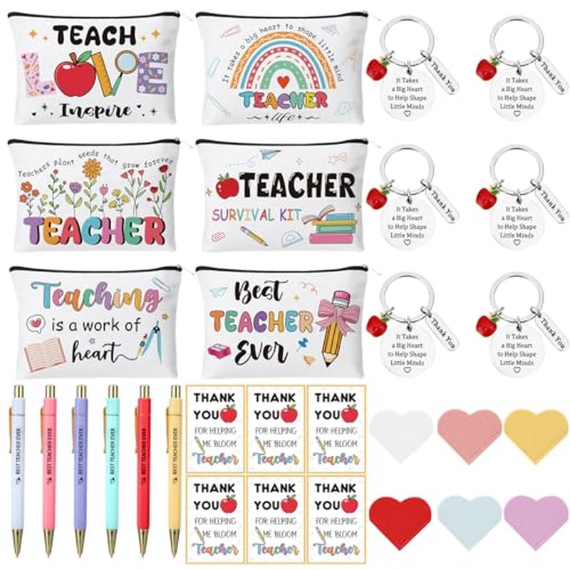30 Pcs Teacher Appreciation Gifts Bulk Teacher Valentine Gifts Makeup Cosmetic Bags Bookmarks Teachers Keychain Pens Thank You Card for Graduation Teacher¡¯s Day End of Year