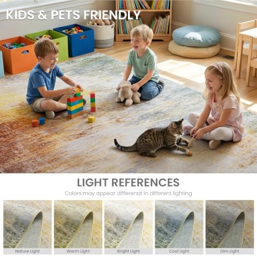 8x10 Rosy Cloud Abstract Washable Area Rug - Non-Slip Stain Resistant