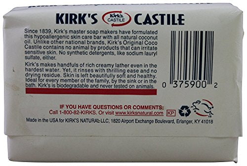Kirk's Original Coco Castile Soap 4oz - Fresh Pack of 12, Gentle & Vegan